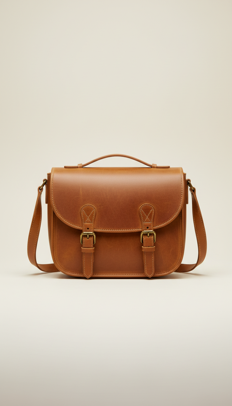 Leather Crossbody Satchel with Adjustable Strap