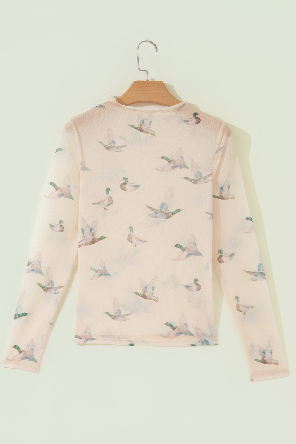 MALLARD PRINT MESH SHEER LONG SLEEVE TOP