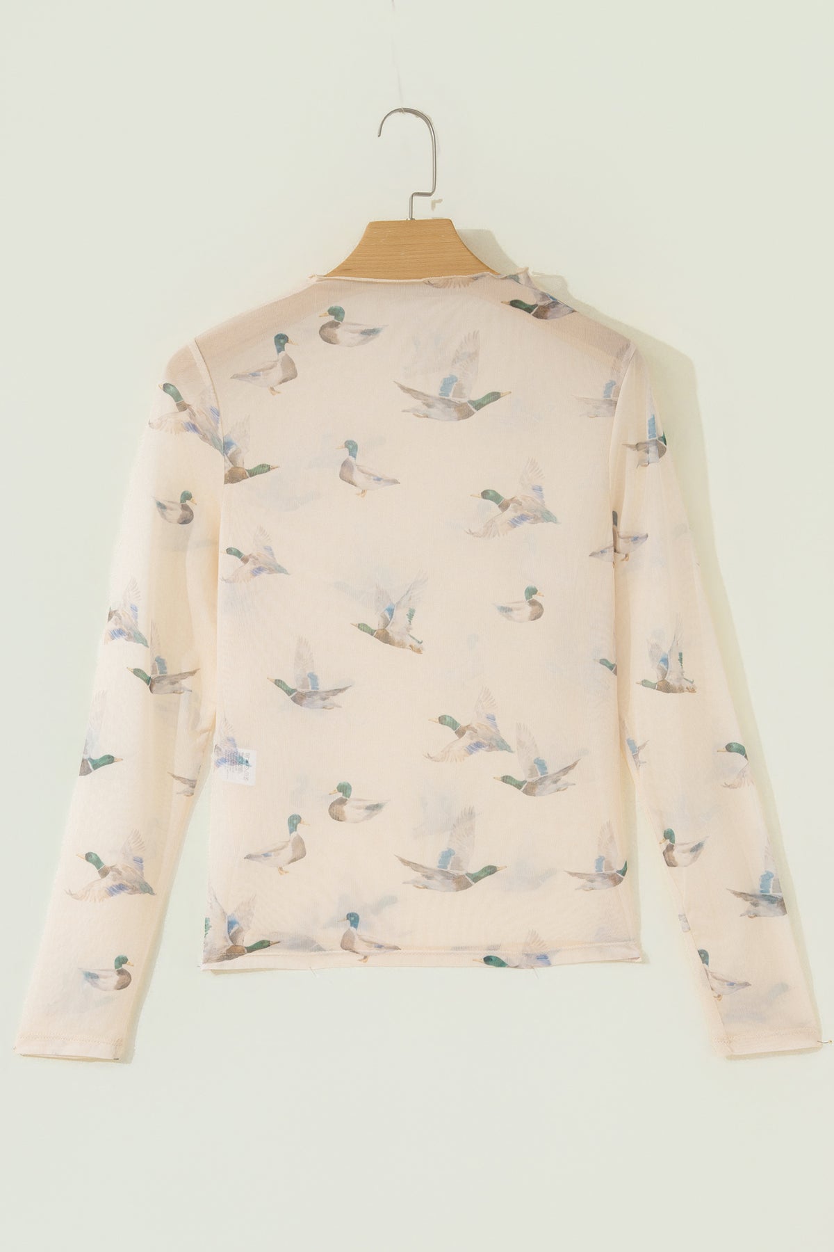 MALLARD PRINT MESH SHEER LONG SLEEVE TOP