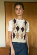 ARGYLE PATTERN BUTTON DOWN KNIT CARDIGAN VEST